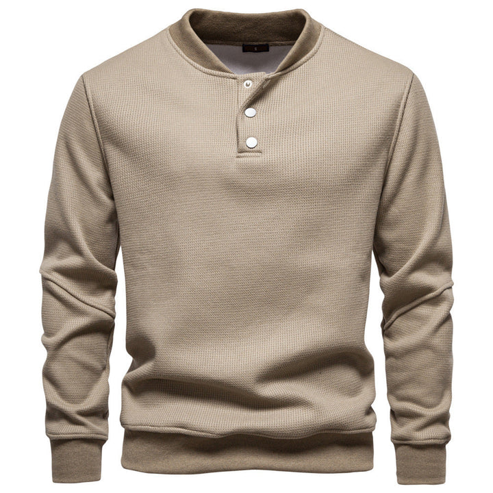Men's Waffle Texture Henley Pullover with Short Snap Button Closure and Ribbed Cuffs