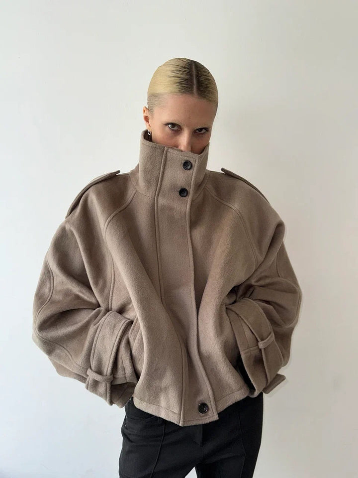 Women Oversized Wool Jacket with Elegant Cut and Practical Pockets