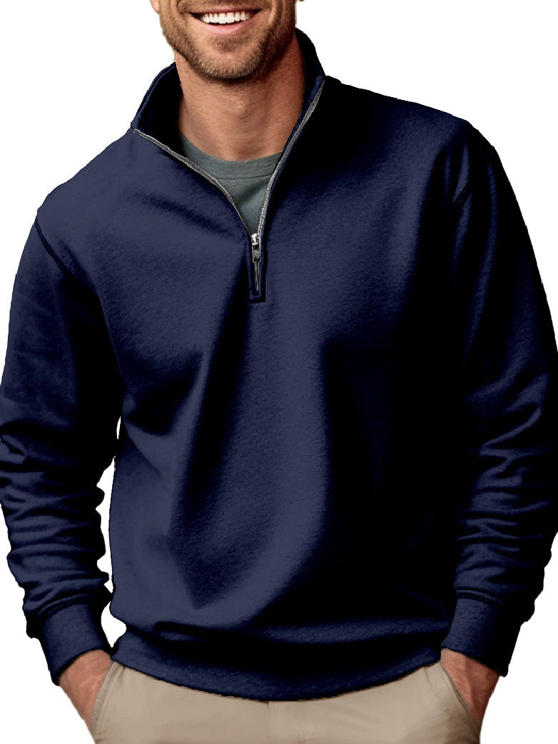 Men's Half-zip Sweatshirt with Stand-up Collar and Soft Fleece Interior Lining