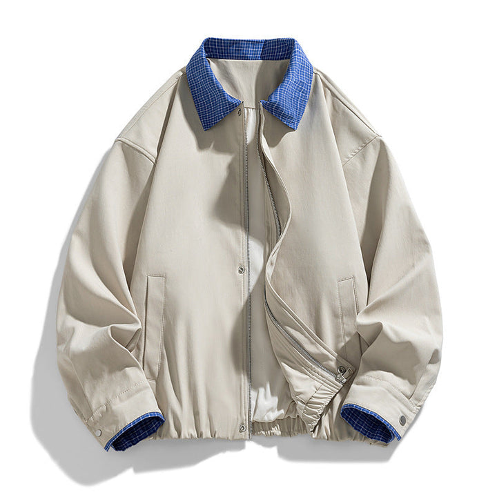 Women's Fashion Blouson Jacket with Check Collar