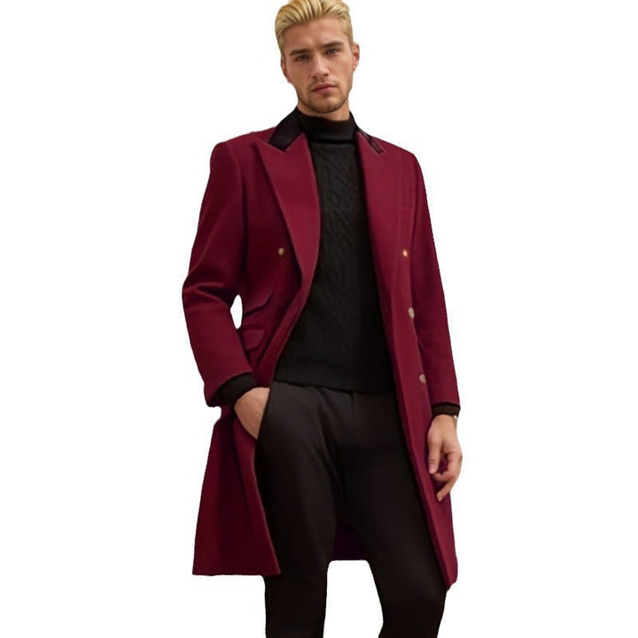 Men's Modern Urban Coat with Double Button Placket and Velvet Collar