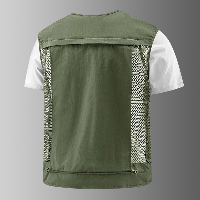 Men's Multifunctional Outdoor Utility Vest with Numerous Zip Pockets, D-ring and Carabiner