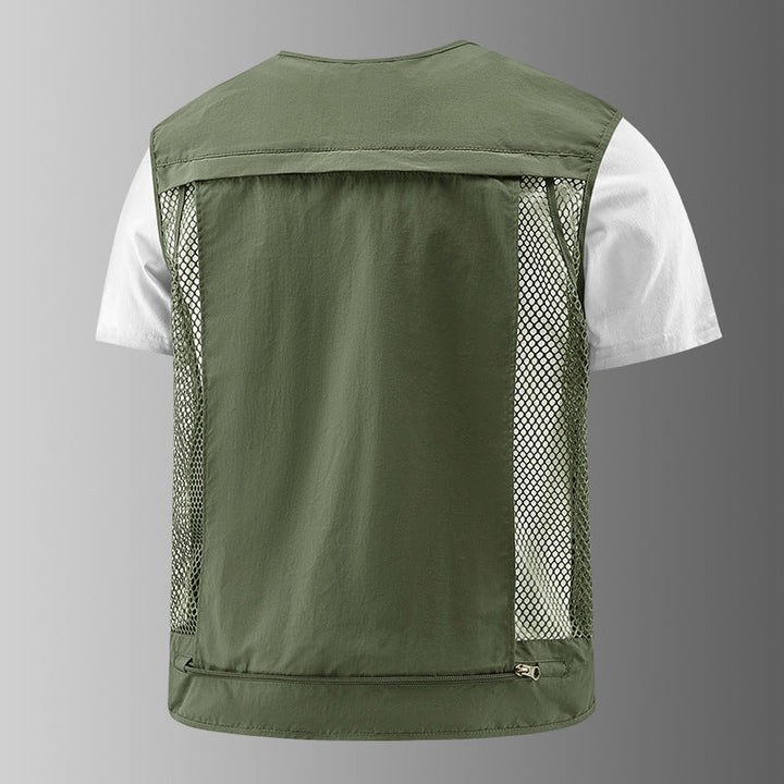 Men's Multifunctional Outdoor Utility Vest with Numerous Zip Pockets, D-ring and Carabiner