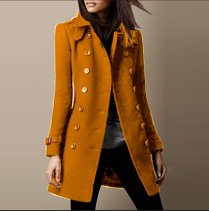 Women's Tailored Double-breasted Wool Coat with Belt Cuffs