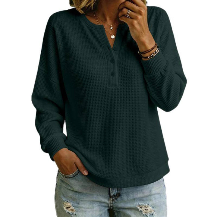 Women's Waffle Knit Henley Sweater with Oversized Cut