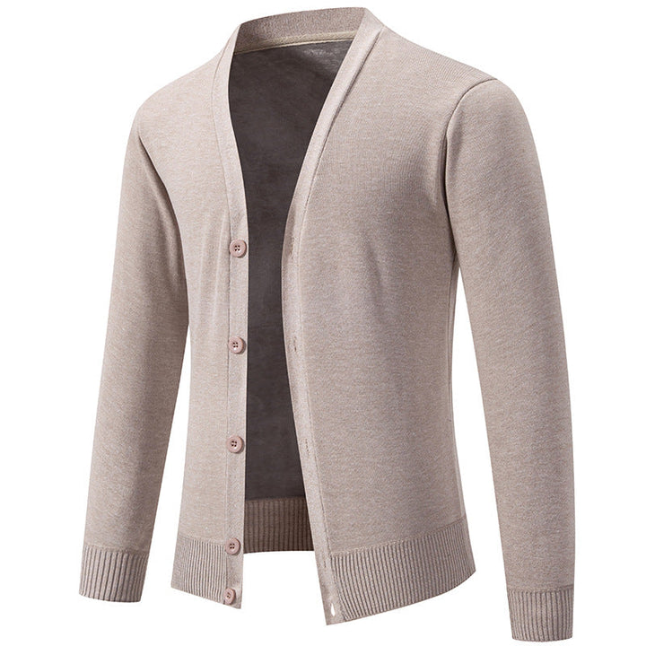 Men's Lightweight Fine Knit Cardigan with V-neck, Concealed Button Placket and Elastic Ribbed Cuffs