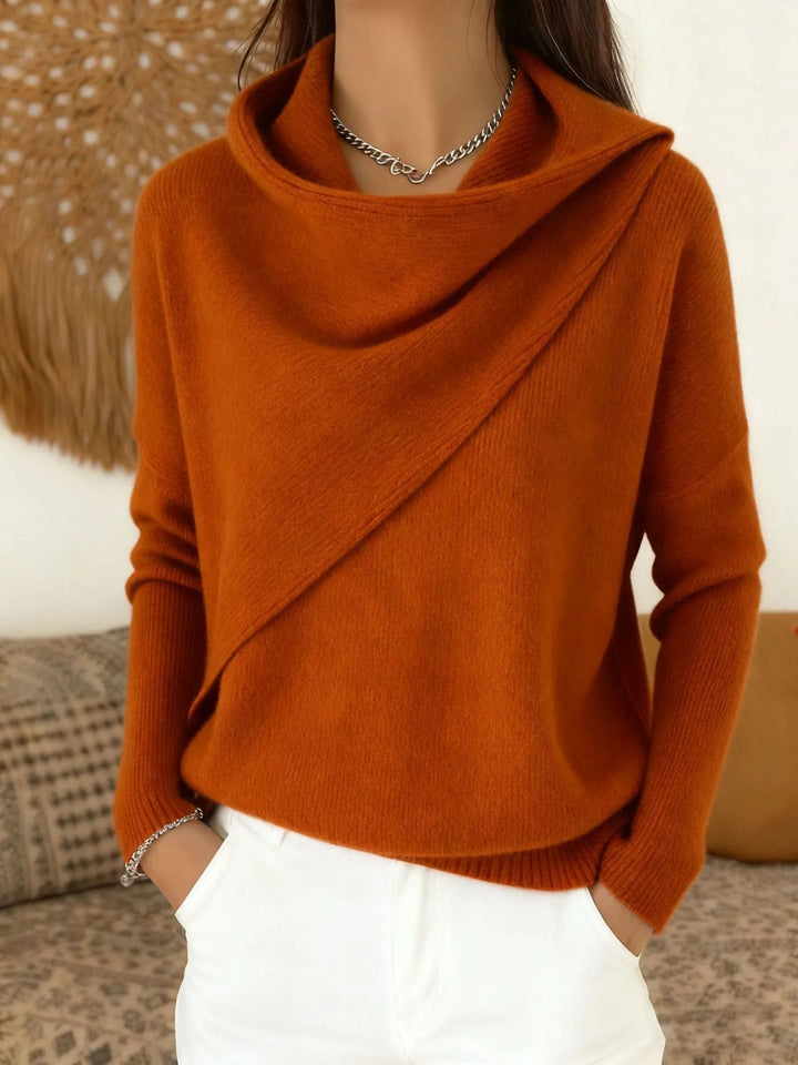 Women's Asymmetric Chunky Knit Sweater with Shawl Collar
