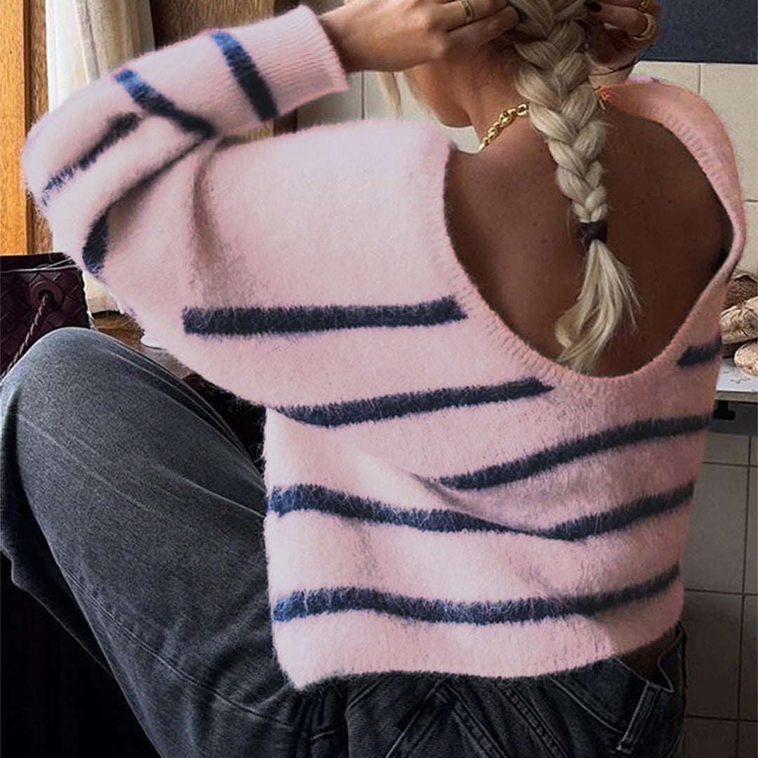 Women's Oversized Mohair Knit Sweater with Wide Carmen Boat Neckline and Fluffy Texture