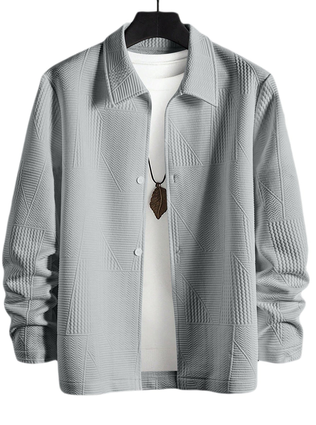 Men's Structured Shirt Jacket in Patchwork Relief with Shirt Collar