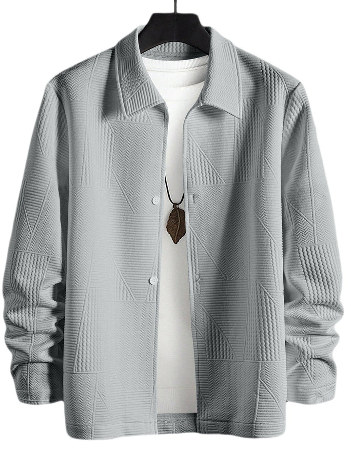 Men's Structured Shirt Jacket in Patchwork Relief with Shirt Collar