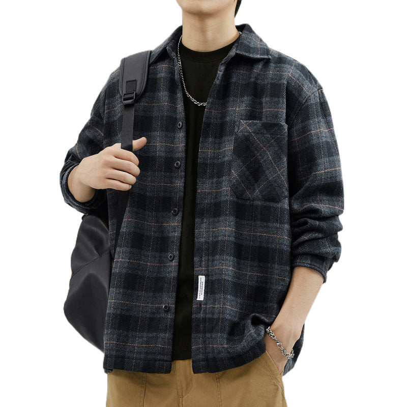 Men's Casual Checkered Pattern Shirt Jacket