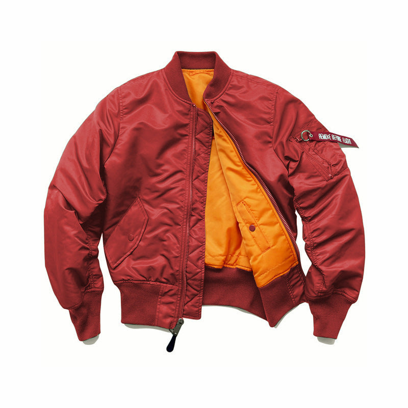 Men's Flight Bomber Jacket with Contrasting Inner Lining, Utility Arm Pocket, and Ribbed Cuffs