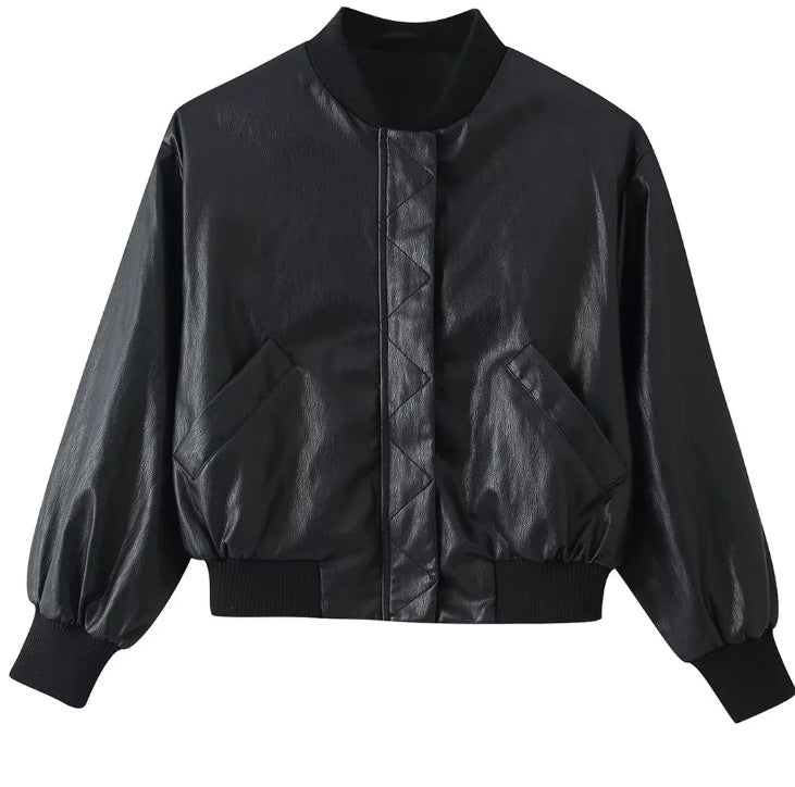 Women's Cropped Blouson Jacket made of Woven Fabric with Stand-up Collar, Elastic Hem, and Fine Check Design