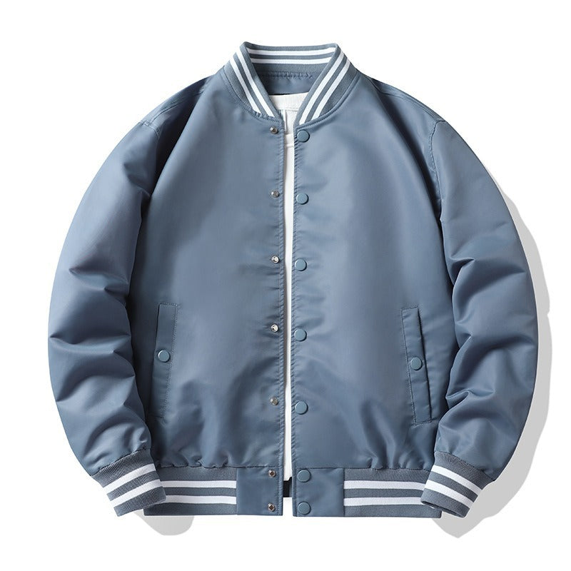 Men's Retro-striped Collar Varsity Snap-front Satin-effect Bomber Jacket