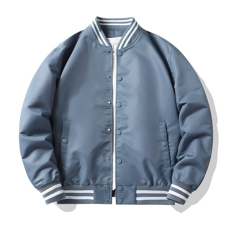 Men's Retro-striped Collar Varsity Snap-front Satin-effect Bomber Jacket