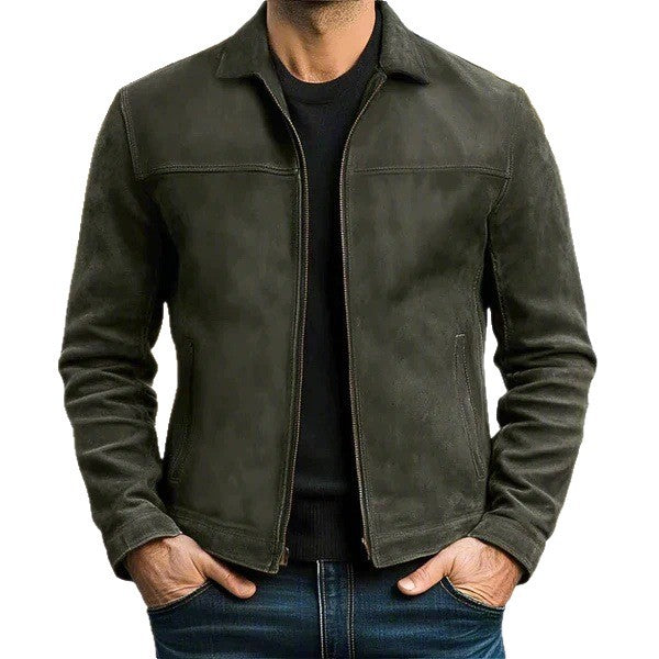 Men's Vintage Suede Jacket with Slim Fit and Zipper