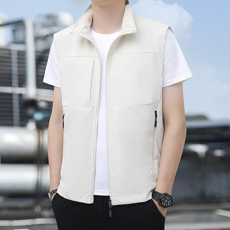 Men's Nano Lightweight Windproof Outdoor Vest with Stand-up Collar and Concealed Zip Pockets