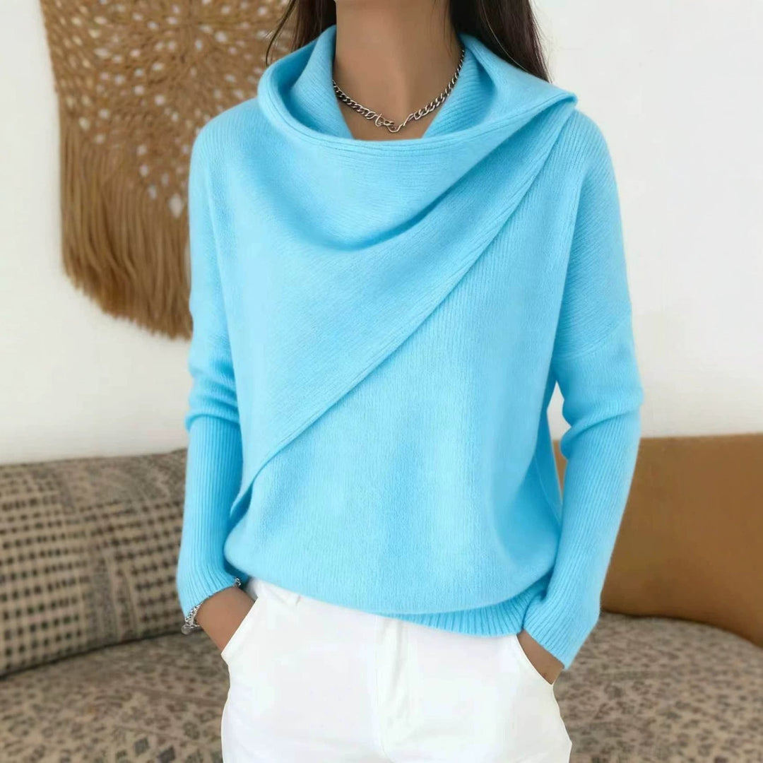 Women's Asymmetric Chunky Knit Sweater with Shawl Collar