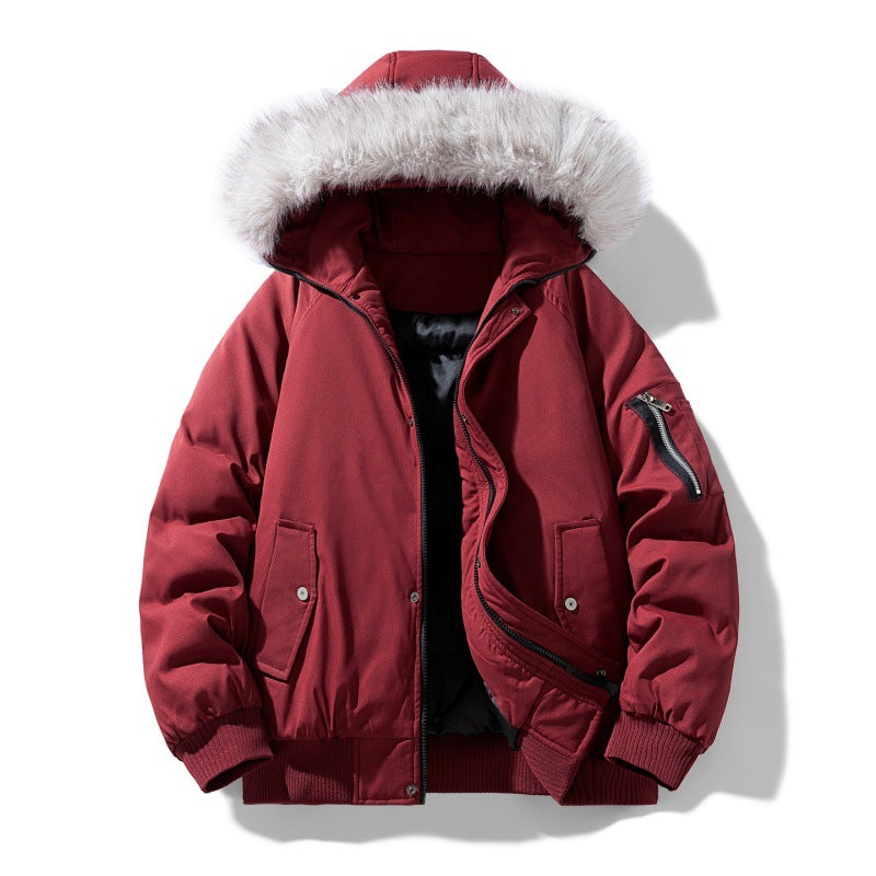 Men's Quilted Winter Parka with Removable Faux Fur Hood and Windproof Padding