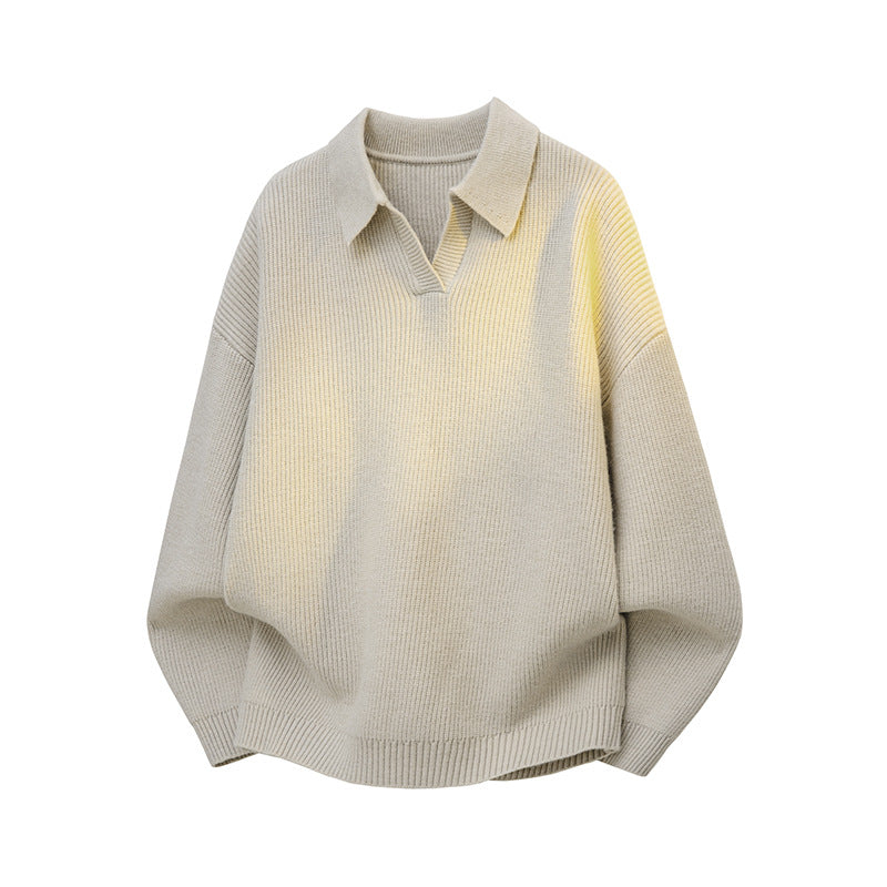 Women's Oversize Knit Polo with Open V-Neck, Raglan Sleeves & Extended Back Hem