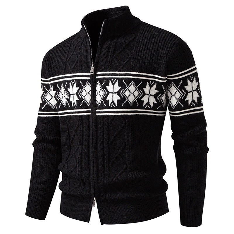 Men's Norwegian Cardigan with Full Zip and High Stand-up Collar