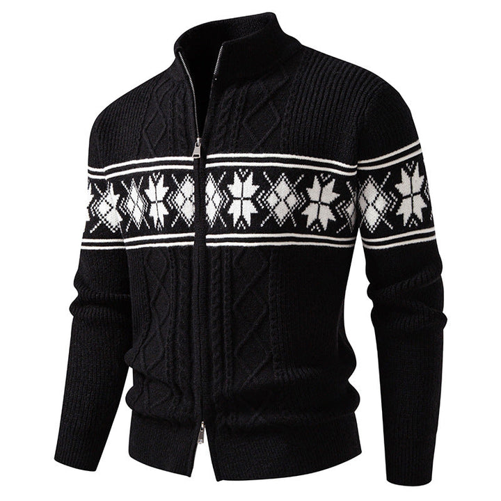 Men's Norwegian Cardigan with Full Zip and High Stand-up Collar