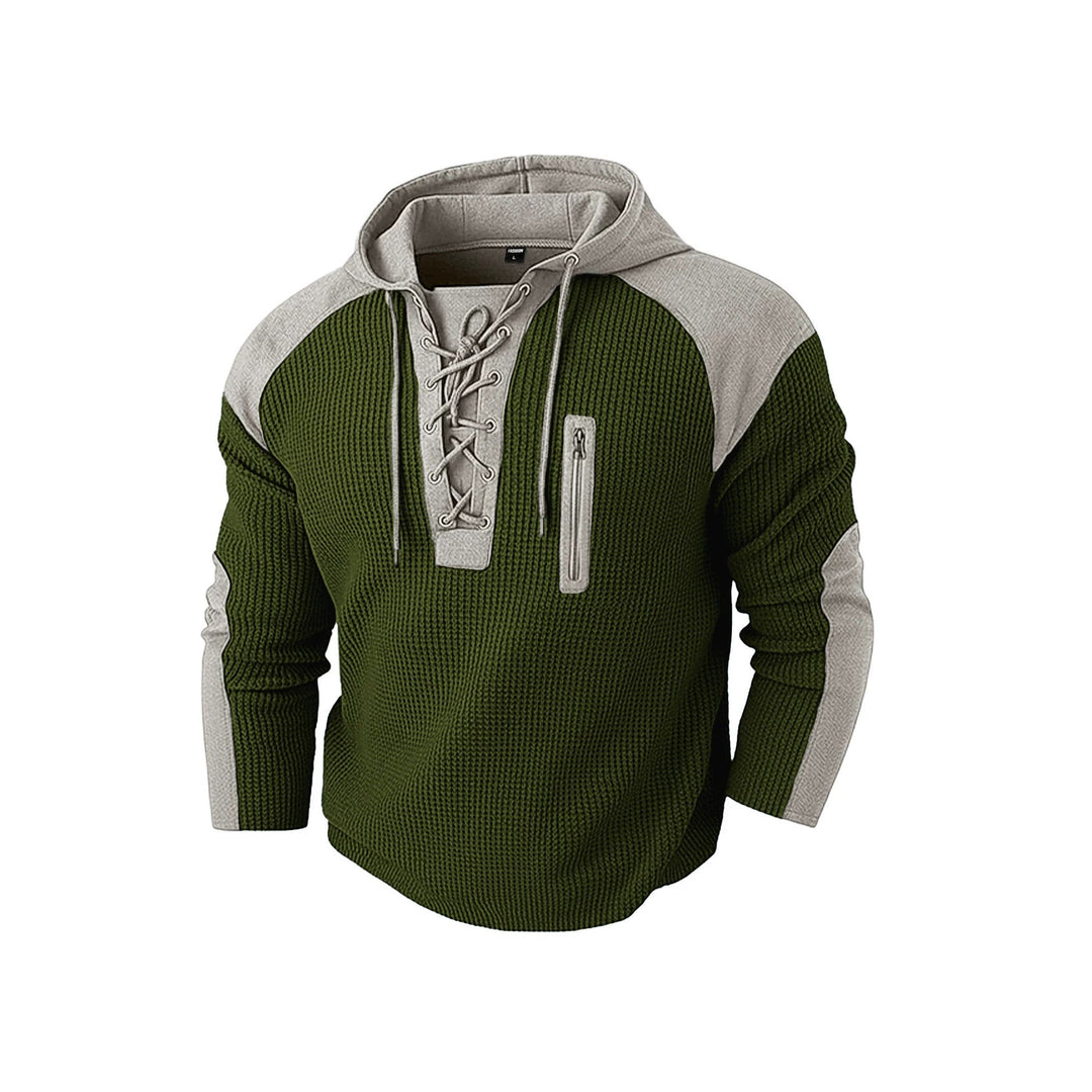 Men's Hoodie with Lacing Trim and Vertical Zipper Chest Pocket