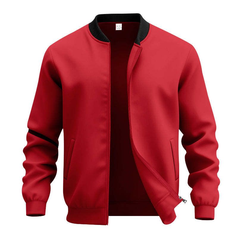 Men's Lightweight Bomber-style Blouson with Partially Concealed Zipper, Ribbed Cuffs, and Side Pockets