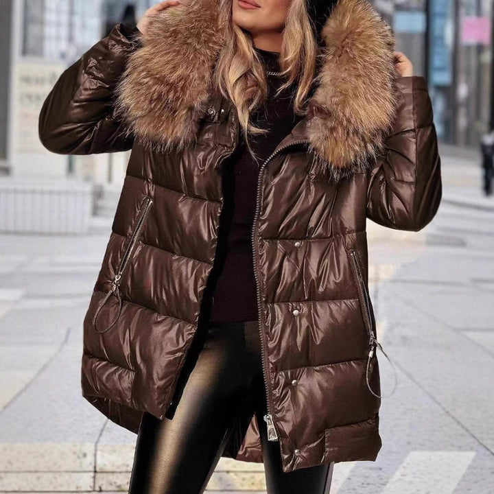 Women's Winter Down Jacket with Removable Hood and Luxurious Fur Collar