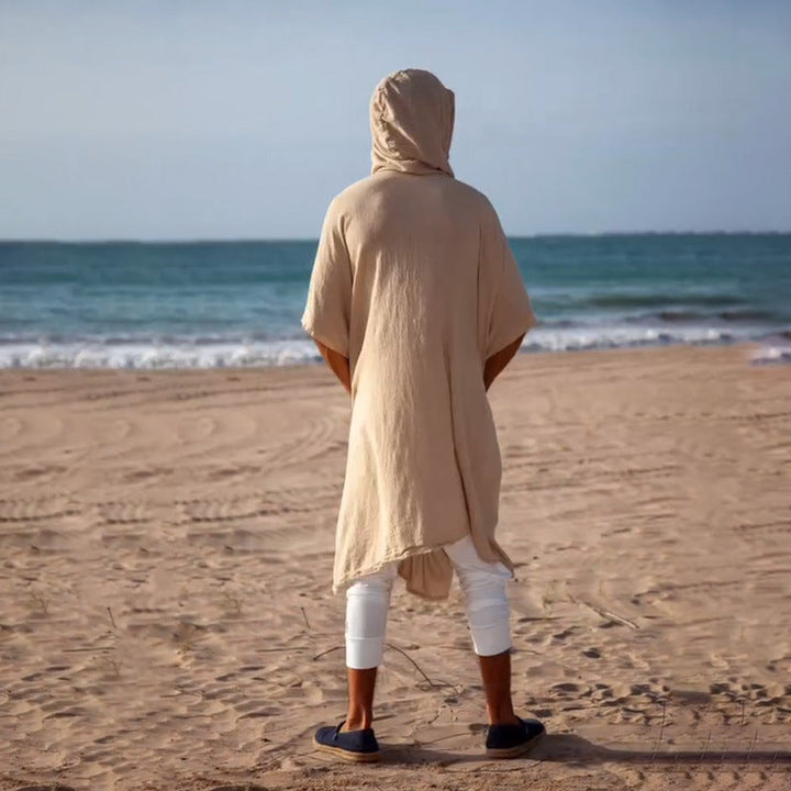 Men's Hooded Kaftan made of Linen-Cotton Blend Oversized with Pockets