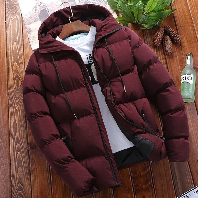 Men's Padded Hooded Winter Jacket with Water-repellent Outer Shell and Quilted Insulation