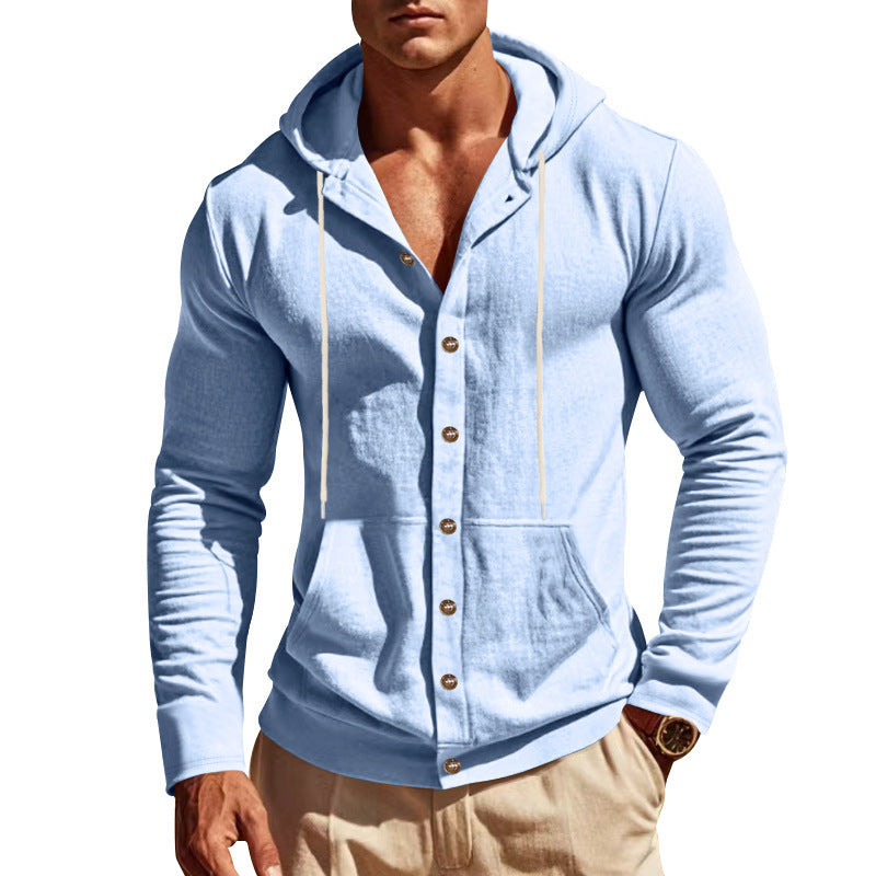 Men's Lightweight Hoodie Cardigan with Full Button Placket, Slim Fit and Kangaroo Pocket