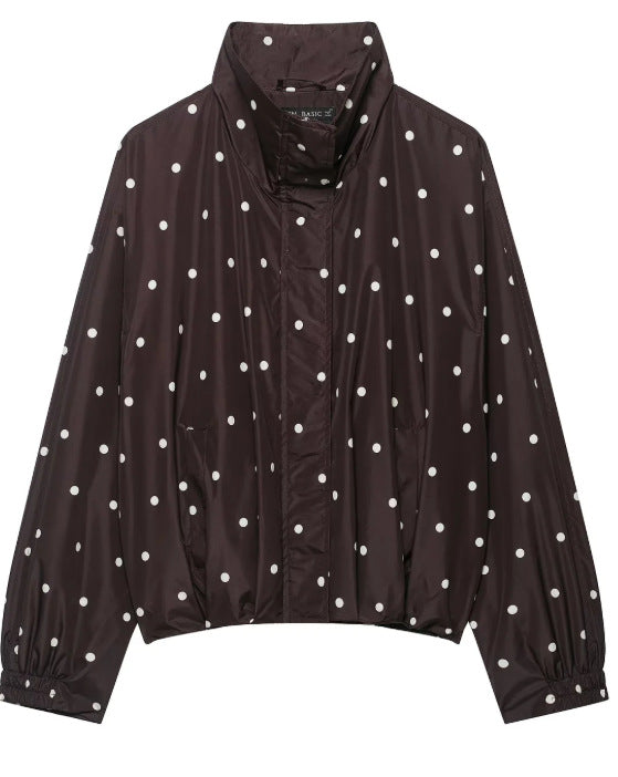 Women's Cropped Blouson Jacket made of Woven Fabric with Stand-up Collar, Elastic Hem, and Fine Check Design