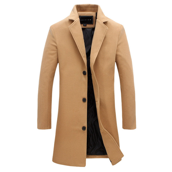 Men's Slim Chesterfield Coat with Classic Lapels, Quilted Lining and Side Pockets