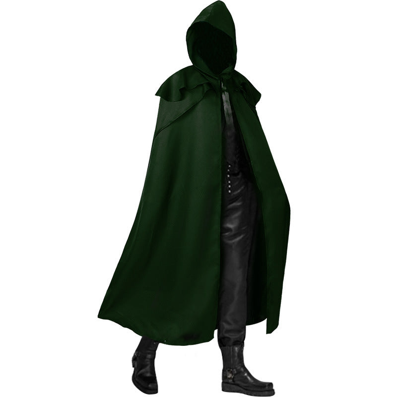 Unisex Long Hooded Cape with Wide Drape, Detachable Shoulder Cape and Concealed Tying System