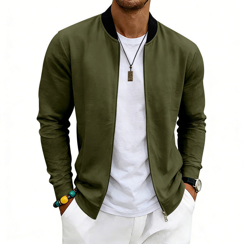 Men's Lightweight Bomber Jacket made of Jersey with Stand-up Collar, Elastic Cuffs, and Concealed Pockets