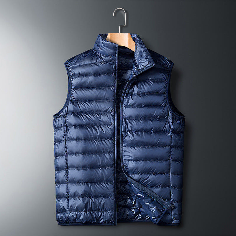 Men's Ultralight Quilted Thermal Vest with Stand-up Collar and Windproof Outer Shell