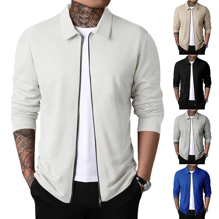 Men's Nano Structured Shirt Jacket with Waffle Structure, Full-length Zipper and Slim Fit