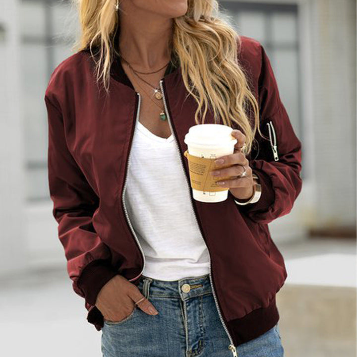 Women's Bomber Jacket with Pockets and Zipper