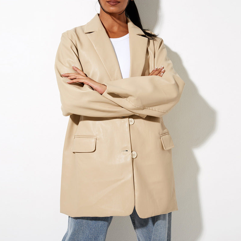 Women's Oversized Faux Leather Blazer Jacket