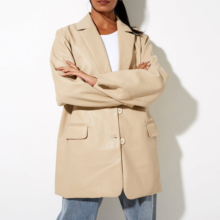 Women's Oversized Faux Leather Blazer Jacket