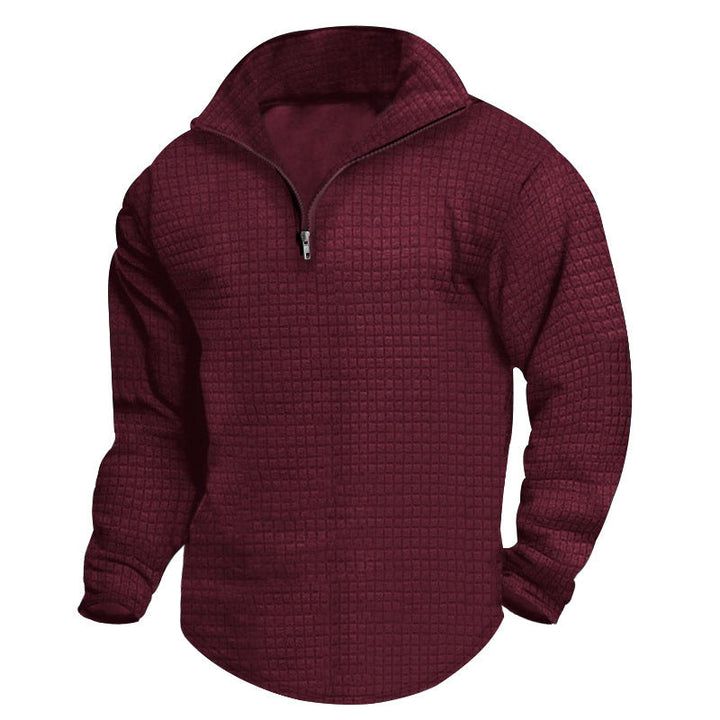 Men's Padded Thermal Half-zip with Waffle Texture, Brushed Lining, and Rounded Hem