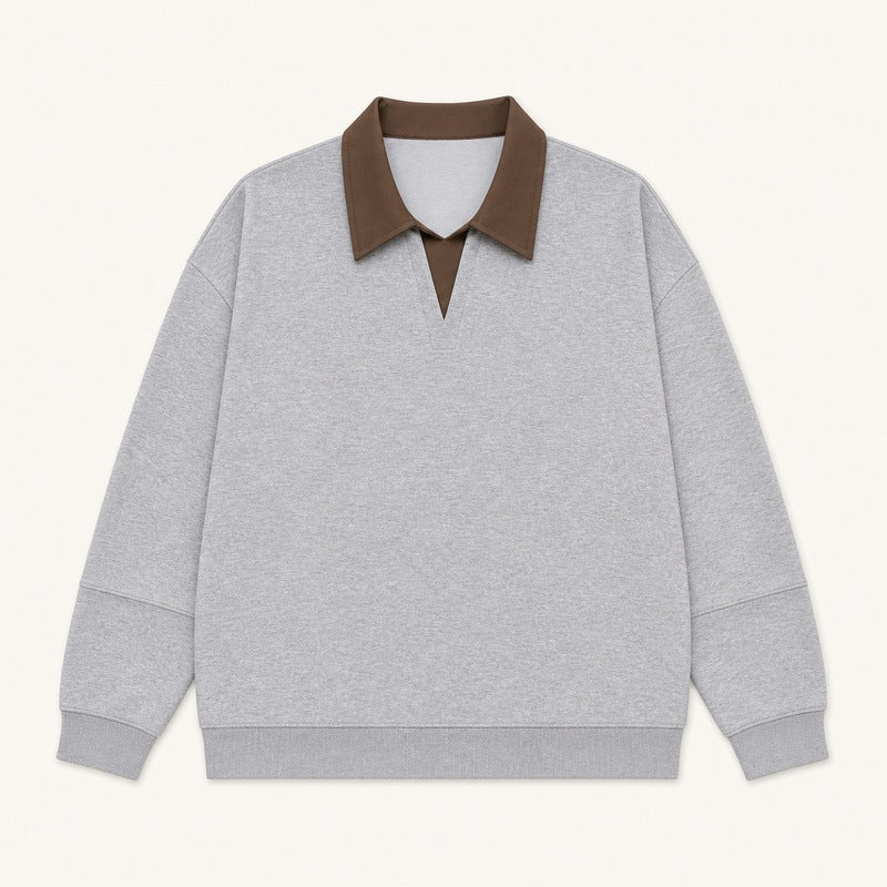 Women's Boxy Polo Sweatshirt with Contrasting Lace Collar