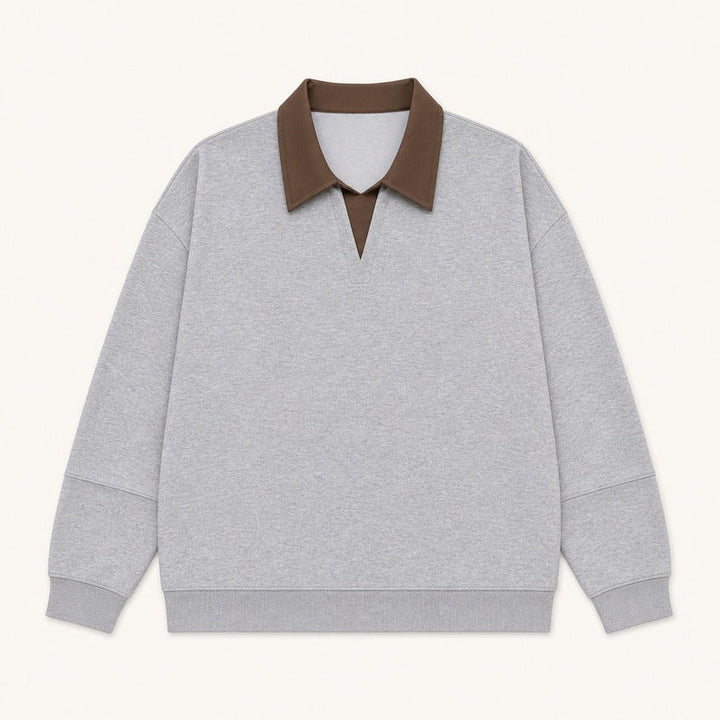 Women's Boxy Polo Sweatshirt with Contrasting Lace Collar