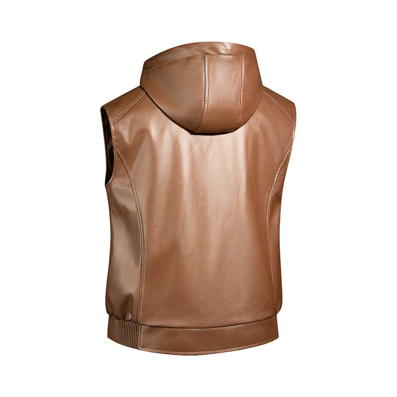 Men's Fashion Faux Leather Hooded Vest