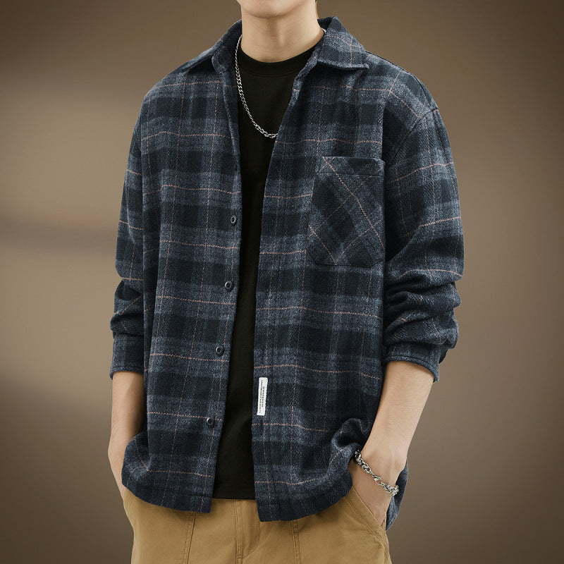Men's Casual Checkered Pattern Shirt Jacket