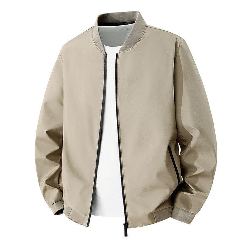 Men's Lightweight Minimalistic Bomber Jacket with Stand-up Collar, Water-repellent Outer Shell and Zipper Pockets