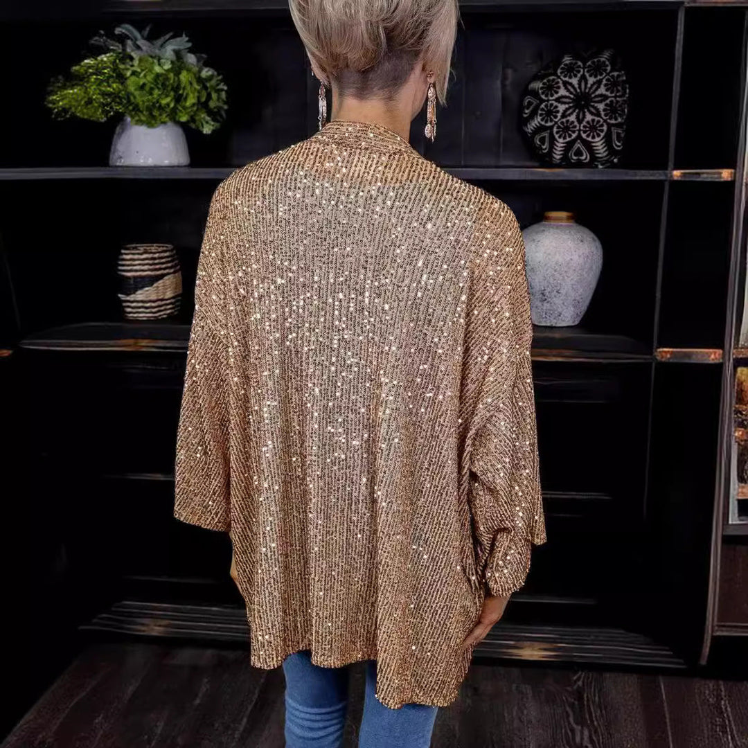 Women Glamorous Cardigan with Sequins and Loose Fit