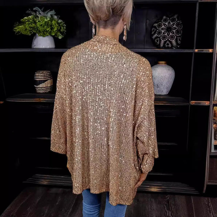 Women Glamorous Cardigan with Sequins and Loose Fit