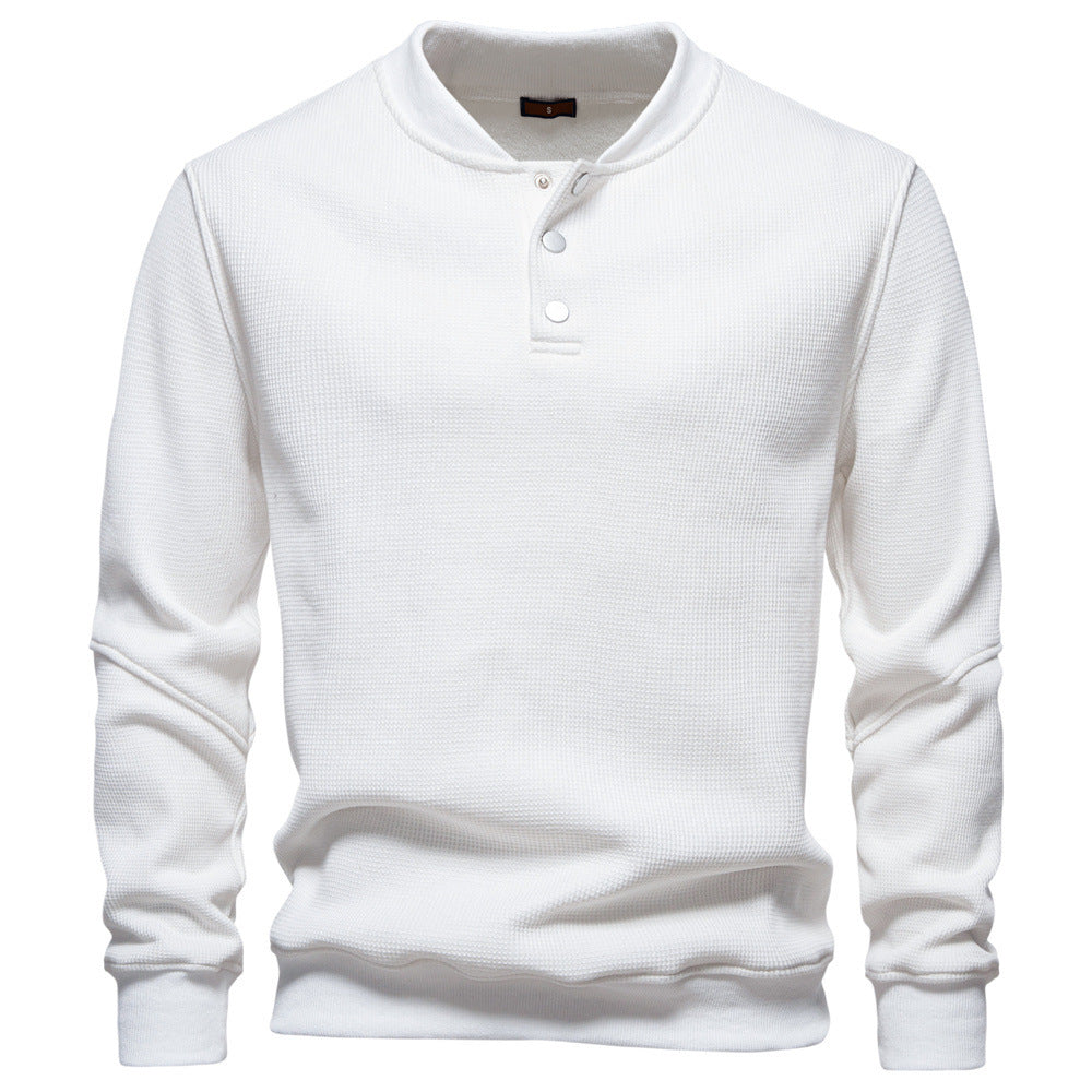 Men's Waffle Texture Henley Pullover with Short Snap Button Closure and Ribbed Cuffs
